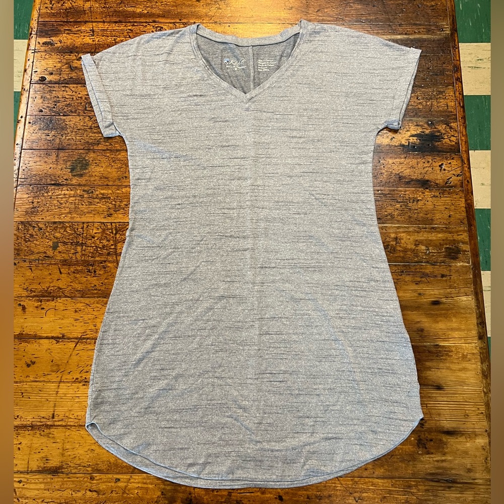 Kühl Women’s Short Sleeve Jersey Knit T-shirt Dress V-Neck Medium Gray Pullover
